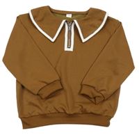 Hnědá crop mikina s límečkem 