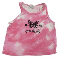 Růžový batikovaný crop top s motýlem zn. Page one young