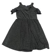 Černé třpytivé šaty s volánkem Lindex