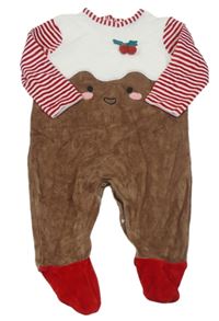 Hnědo-bílo-červený sametový overal s ozdobou 