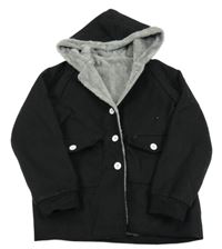 Černá flaušová zateplená bunda s kapucí Shein