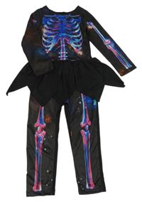 Kostým - Černý overal s kostmi a sukní 