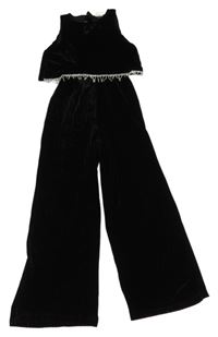 Černý sametový overal s kamínky Zara