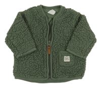 Khaki huňatá propínací podšitá mikina H&M