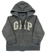 Tmavošedá fleecová propínací mikina s logem a kapucí GAP