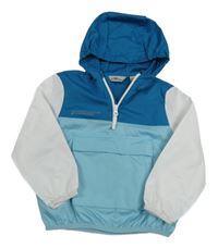 Modro-bílá šusťáková větrovka s nápisem a kapucí Crane