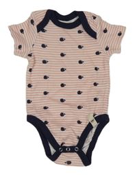 Světlerůžovo-bílé pruhované body s velrybami a tmavomodrým lemem Kuniboo