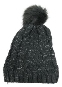 Tmavošedá melírovaná čepice s bambulí 