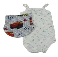 2set - Bílé body s medvídky + šedo-bílý slinták se Samem