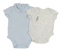 2x - Světlemodré body s límečkem + šedé body se zvířátky 
