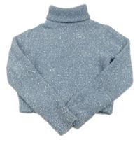 Světlemodro-stříbrný chlupatý crop svetr s rolákem Zara