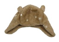 Béžová kožešinová zateplená ušanka s puntíky zn. George