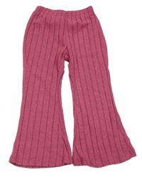 Růžovo-šedé melírované žebrované pletené flare kalhoty 