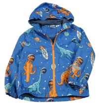 Tmavomodrá šusťáková jarní bunda s dinosaury a kapucí Lily & Dan