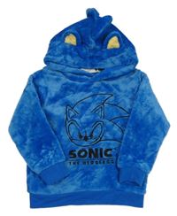 Modrá plyšová mikina se SonicemX a kapucí H&M