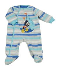Bílo-modro-šedý pruhovaný fleecový overal s Mickeym Dunnes