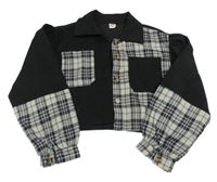 Černo-šedo-modrá kostkovaná crop halenka