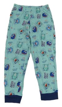 Tyrkysovo-tmavomodré pyžamové kalhoty s příšerkami 