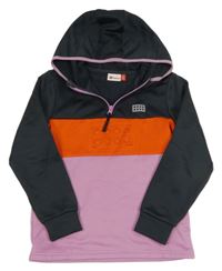 Světlerůžovo-antracitovo-oranžová mikian s kapucí Lego