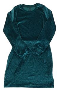 Tmavozelené sametové šaty s páskem We