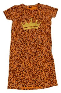 Oranžovo-černé vzorované bavlněné šaty s korunkou