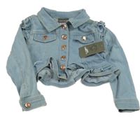 Nové - Světlemodrá riflová crop bunda s volánky Vince Camuto