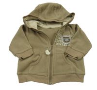 Béžová fleecová propínací mikina s nápisem a kapucí 