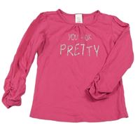 Růžové triko s nápisem a nařasenými rukávy C&A