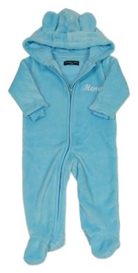 Tyrkysová chlupatá kombinéza s kapucí Lulaby 