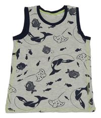 Šedo-tmavomodré tílko s rybičkami 