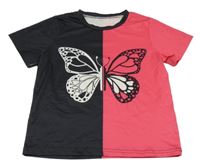 Černo-růžové sportovní tričko s motýlem 