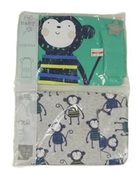 Nové - 2x - Zelené + šedé pyžamo s opičkami F&F