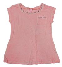 Světlerůžové tričko s kapsou a kamínky Justice