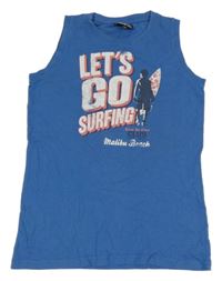 Modré tílko s nápisem a surfařem One by One 