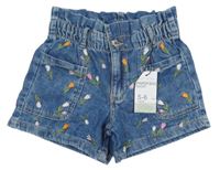 Nové - Modré paper bag riflovékraťasy s kytičkami Denim  Co. 