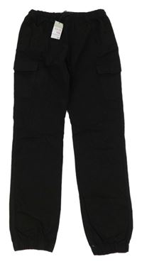 Nové - Černé plátěné cargo cuff kalhoty Denim Co.
