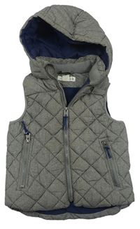 Šedá prošívaná šusťáková zateplená vesta s odepínací kapucí H&M