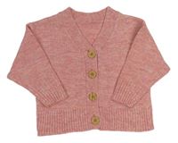Růžový melírovaný pletený propínací svetr 