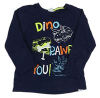 Tmavomodré triko s dinosaury a nápisy Kiki&Koko
