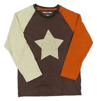 Tmavohnědo/oranžovo-světlebéžové triko s hvězdou Next