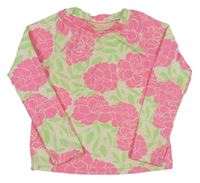 Smetanovo-růžovo-zelené UV triko s růžemi a lístečky GAP