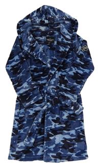 Modro-světlemodro-tmavomodrý army plyšový župan s kapucí THREADBOYS