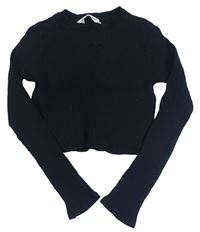Černé žebrované crop triko se srdíčkovým průstřihem H&M