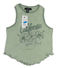 Světlekhaki crop top s květy a nápisem New Look