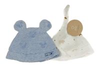 Nová - 2x - Čepice - Světlemodrá melírovaná s Mickey Disney, bílá se zvířátky chick pea