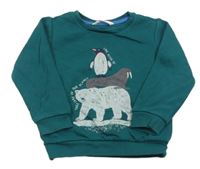 Smaragdová mikina se zvířátky zn. M&S