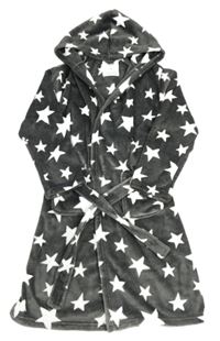 Tmavošedý plyšový župan s bílými hvězdičkami a kapucí F&F