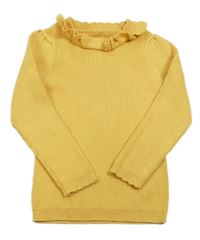 Tmavožlutý žebrovaný svetr s volánkem George