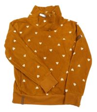 Medová fleecová mikina s bílými srdíčky a komínovým límcem YIGGA