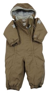 Hnědá šusťáková zimní kombinéza s kapucí reflex